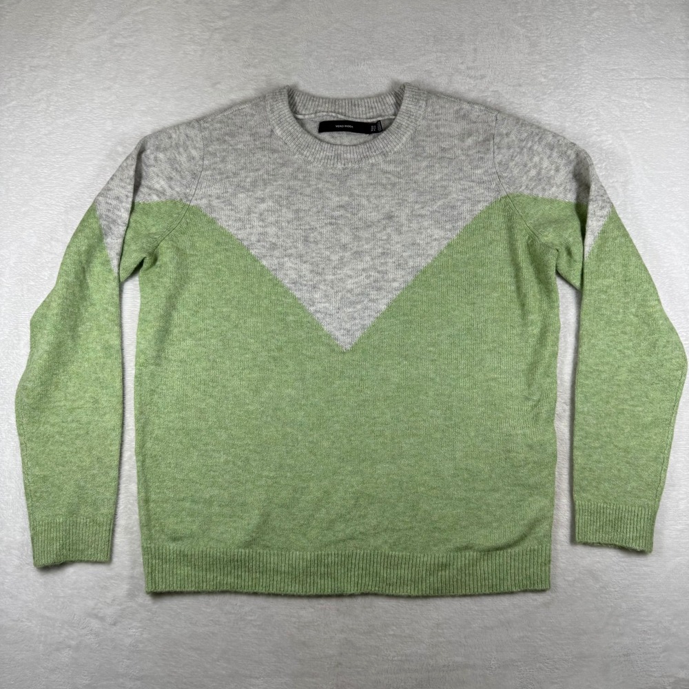 Vero Moda VMPLAZA Colorblock Chevron Sweater Green Grey XL 10291527